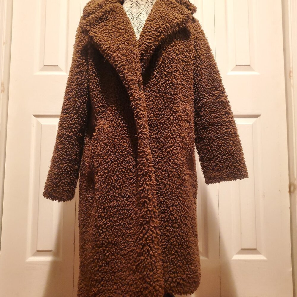 Lucky Brand Missy Faux Shearling Coat In Pecan